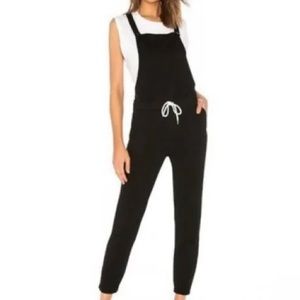 Monrow Jersey overalls black patch pocket drawstring waist m